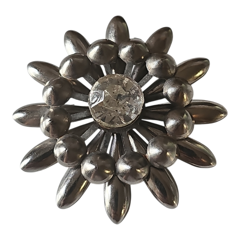 Vintage Rhinestone Silver Tone Starburst Shape Brooch Pin